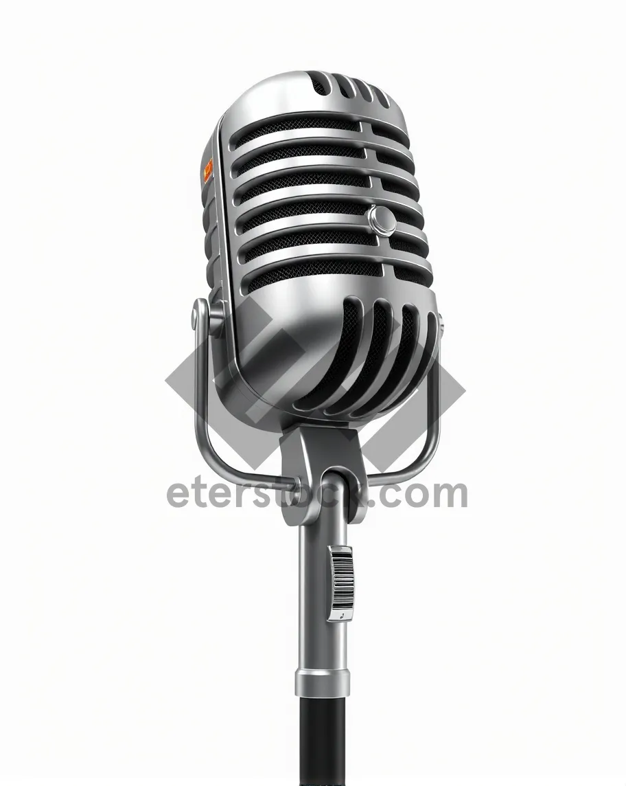 Picture of Vintage microphone on black stage for live performance.