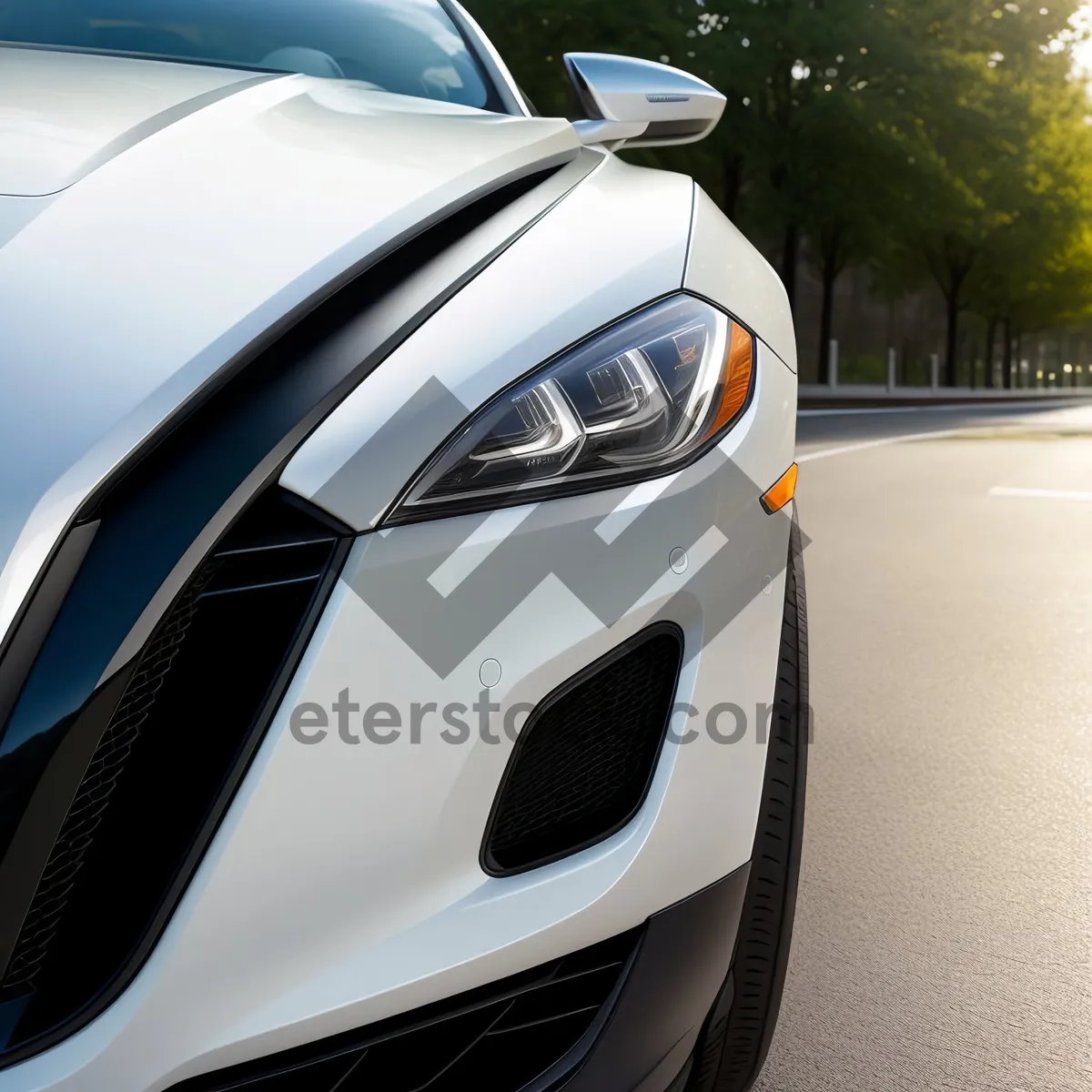 Picture of Speeding Luxury Coupe on Highway