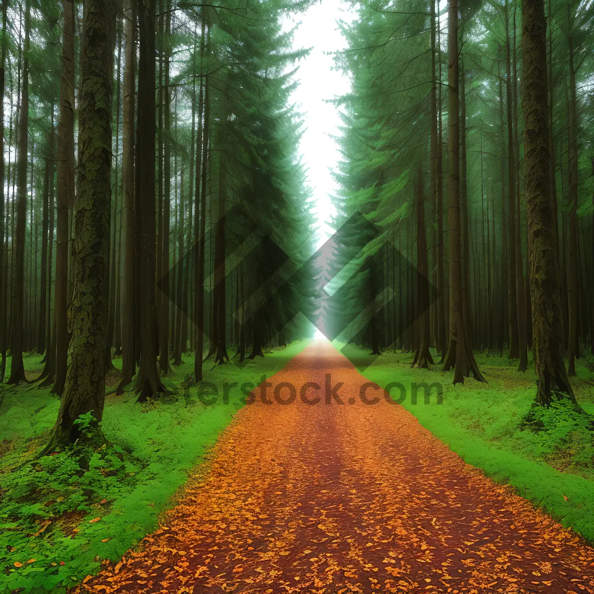 Picture of Sunlit Autumn Path Through Wooded Park