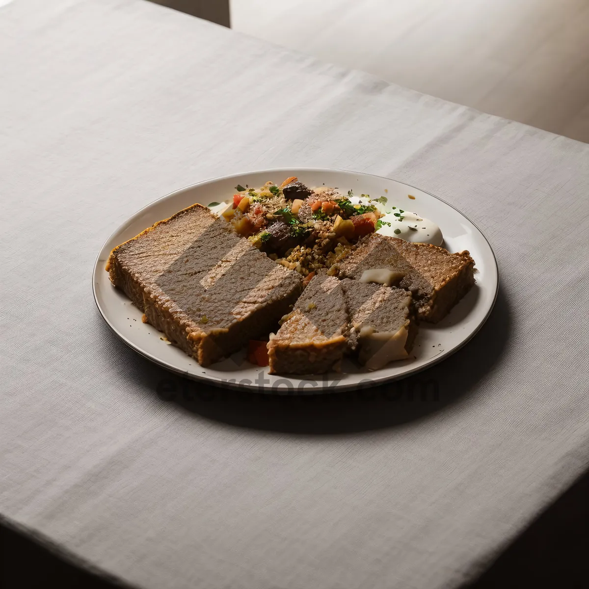 Picture of Delicious gourmet meal on white plate