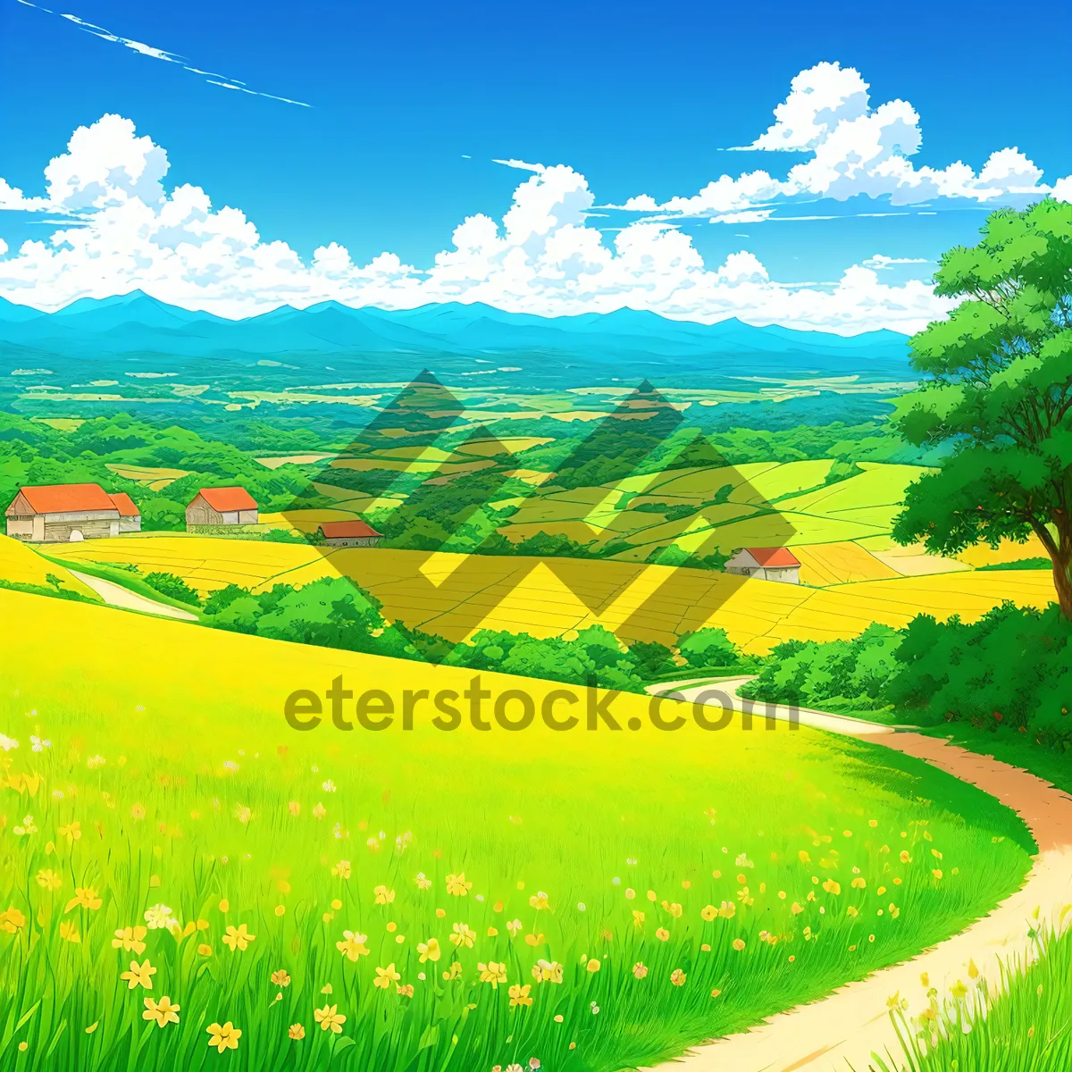 Picture of Golden Rapeseed Meadow under Blue Sky