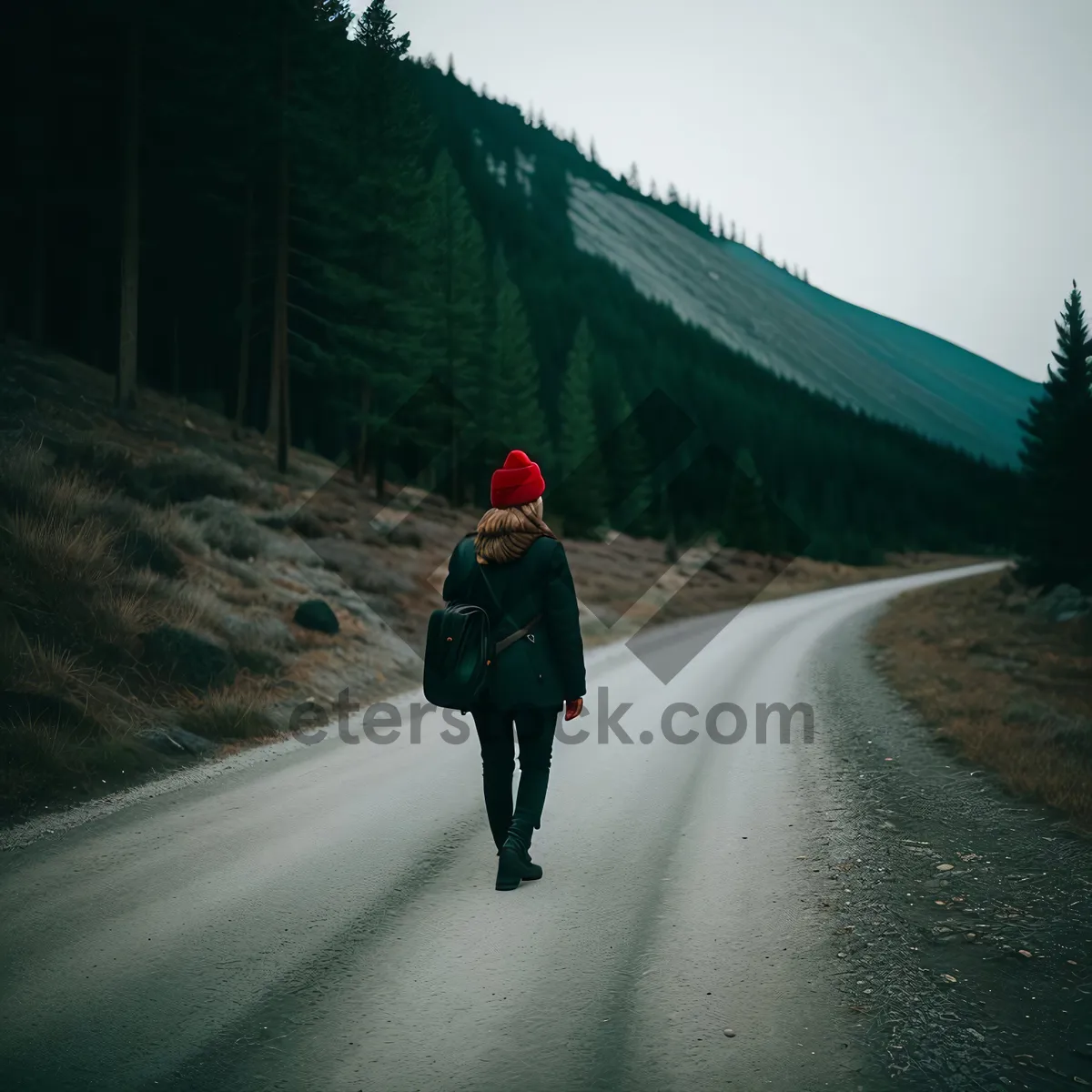 Picture of Snowy Mountain Hiker Trekking Up Slope