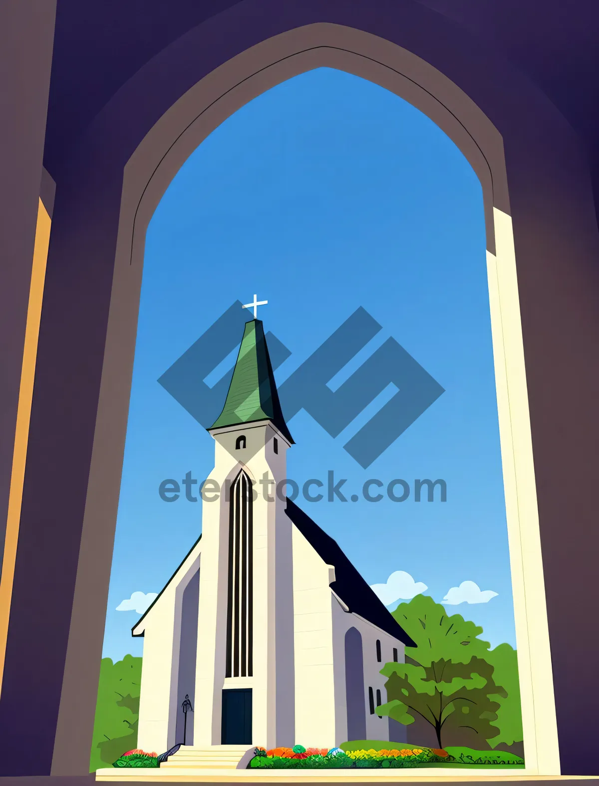 Picture of Old Cathedral Tower Rising above Historic City Skyline