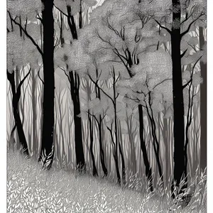 Winter Wonderland: Frosty Tree Sketch in Snowy Forest