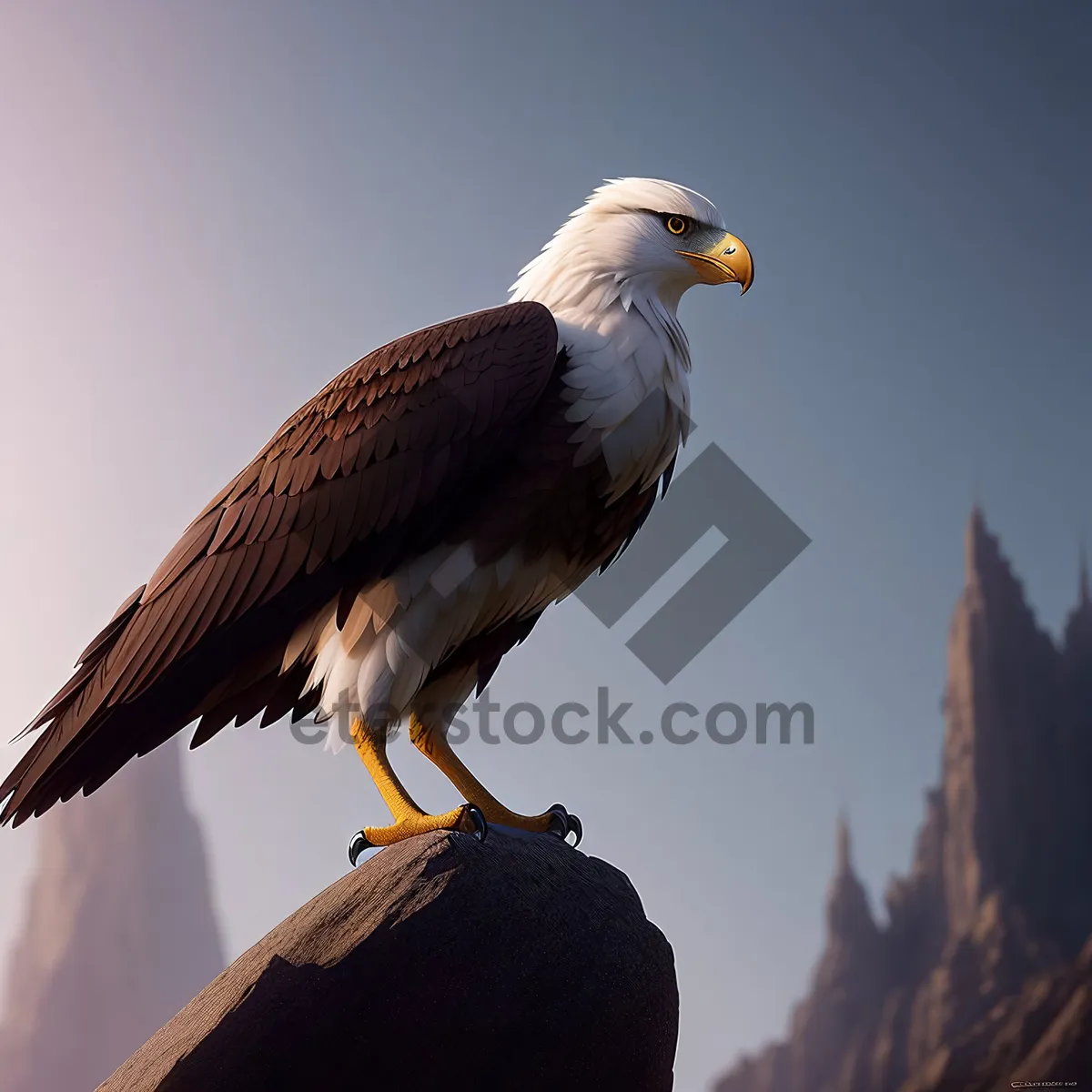 Picture of Majestic Bald Eagle Spreading Wings in Flight