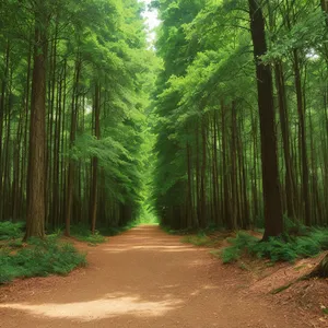 Sunlit Path Through Lush Woodland