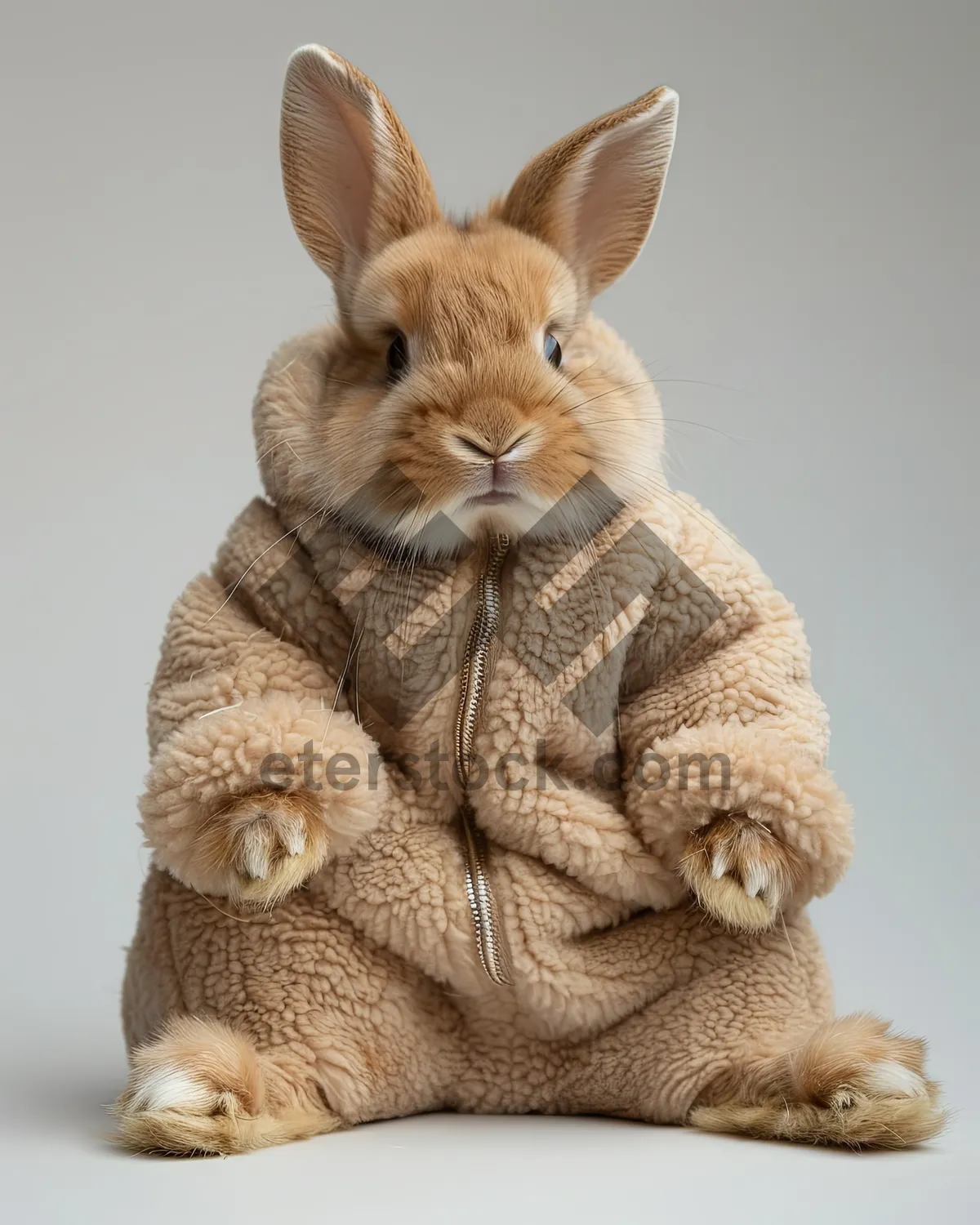 Picture of Cute Brown Bunny Watching - Adorable Pet Rabbit Sitting