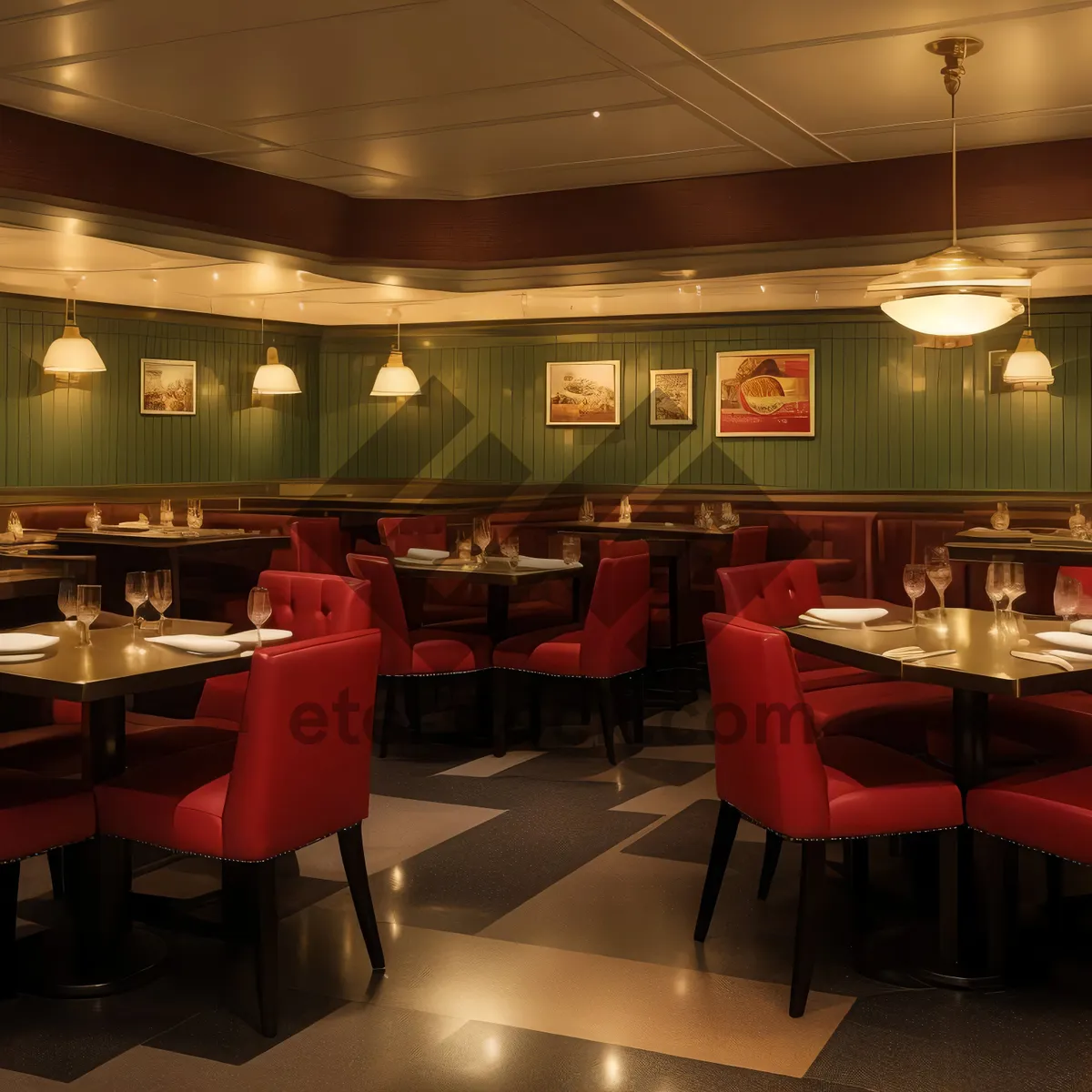 Picture of Modern luxury restaurant interior design with wooden furniture