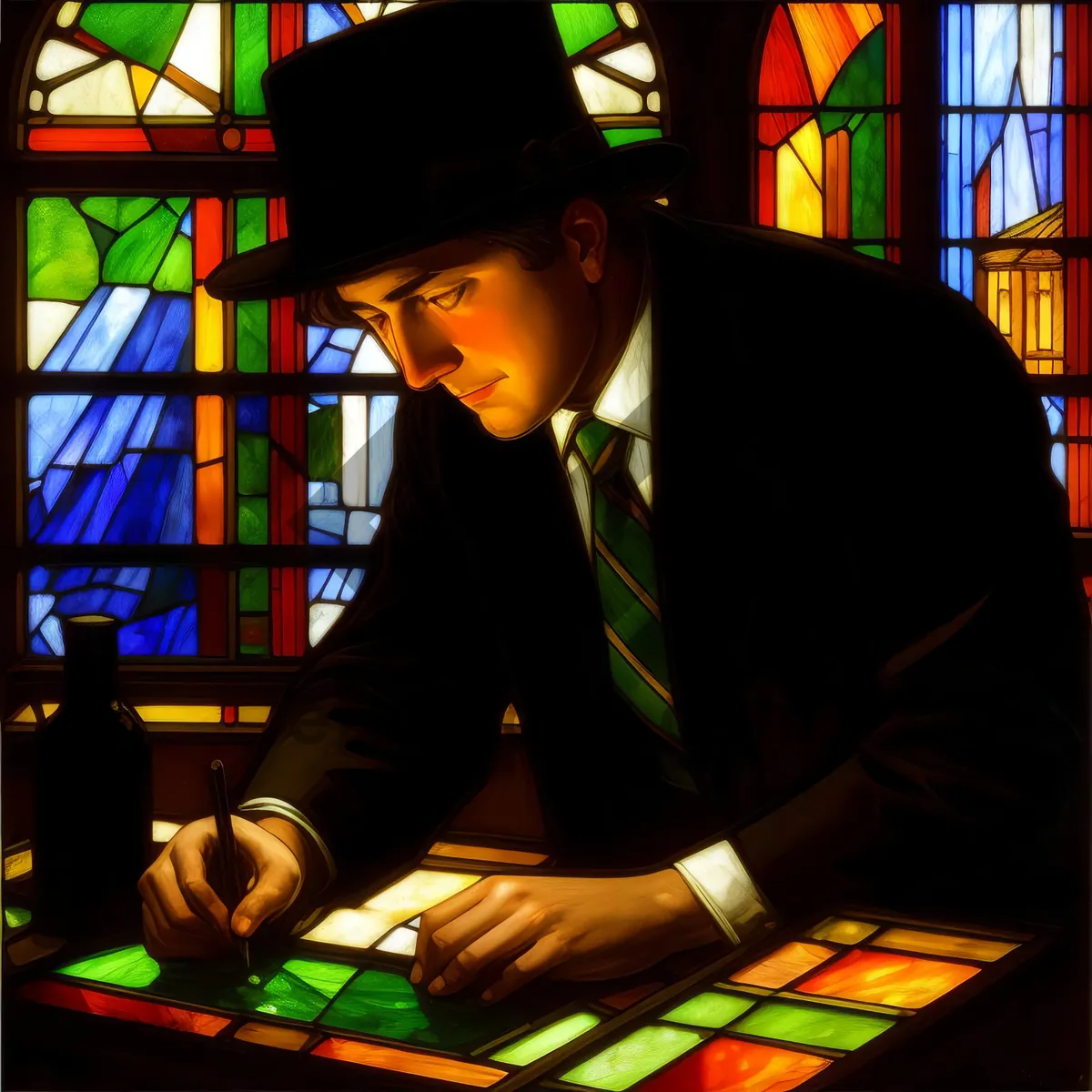 Picture of Smiling businessman working on laptop in office.