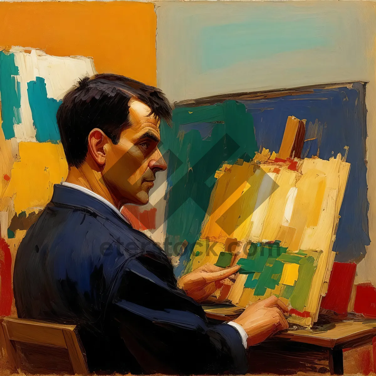 Picture of Smiling male professional working at office desk.