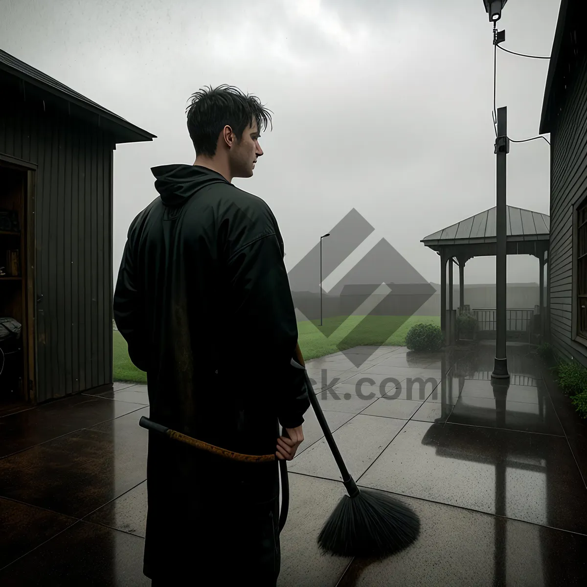 Picture of Male Golfer Cleans Golf Club Outdoors