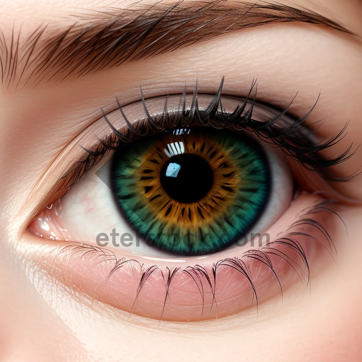 Picture of Bright Eye Closeup with Defined Eyebrow and Eyelashes