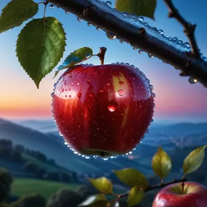Fresh Cherry Apple on Tree Branch