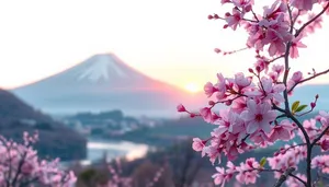 Pink Cherry Blossoms in Japanese Garden.