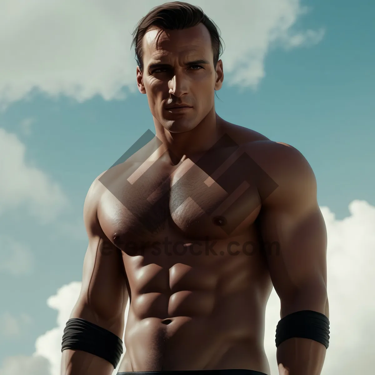 Picture of Muscular Man Flexing Biceps in Gym