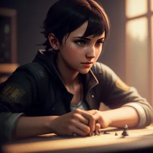 Happy Smiling Student at Home with Doll