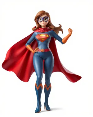 Cartoon superhero silhouette with cape in dramatic pose