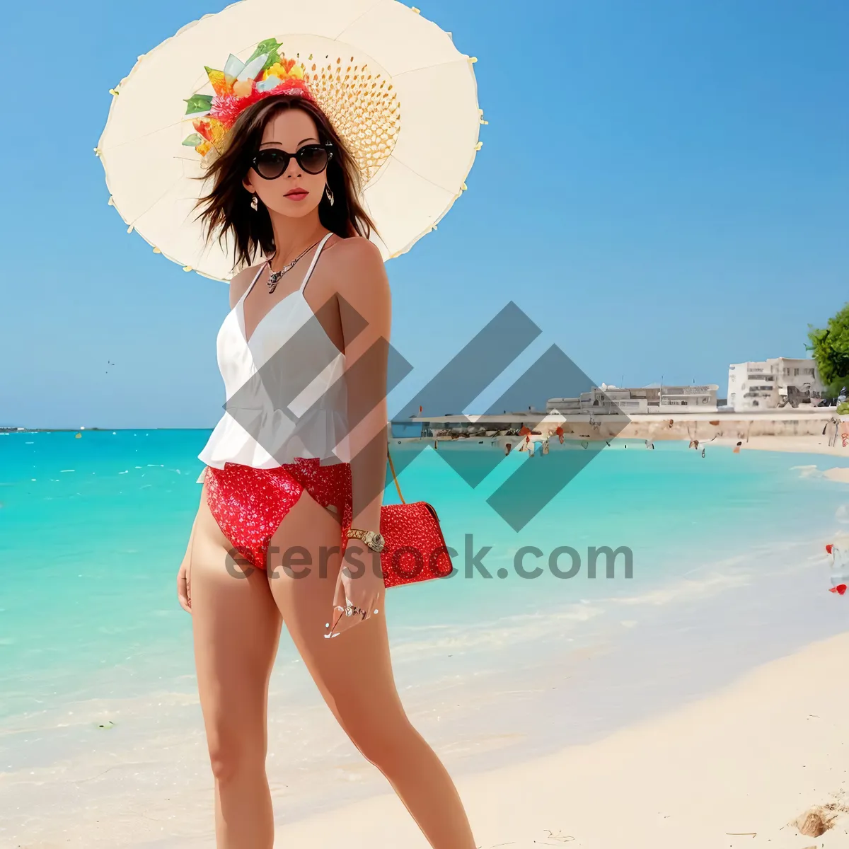 Picture of Tropical Paradise: Beachside Bliss with Sunbathers