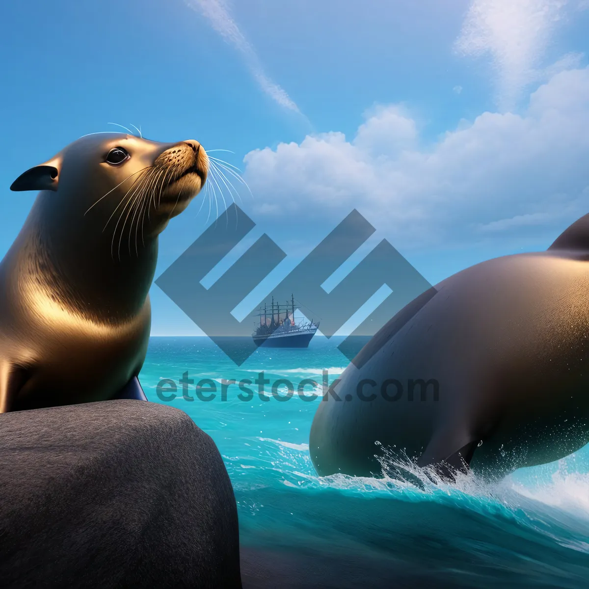 Picture of Playful Sea Lion Splashing in Ocean