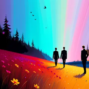 Stellar Light: Colorful Silhouette Design for Wallpaper