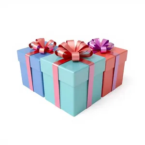 3D party gift box with ribbon and bow