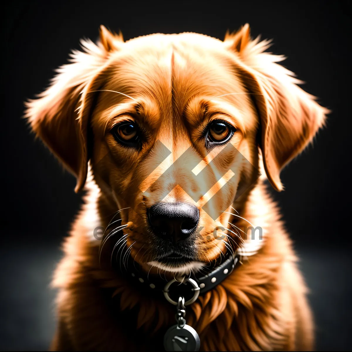 Picture of Golden Retriever Puppy: Adorable Purebred Dog Studio Portrait