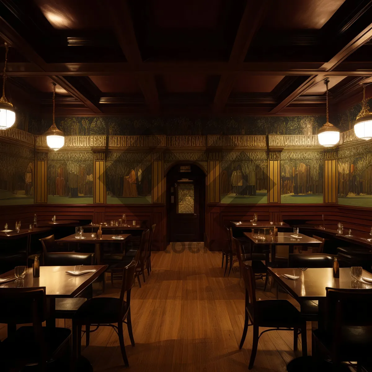 Picture of Modern Restaurant Interior Design with Wooden Chairs