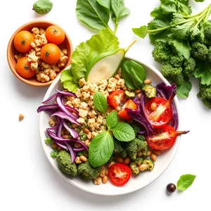 Fresh Vegetarian Salad with Tomatoes, Cucumbers, and Herbs