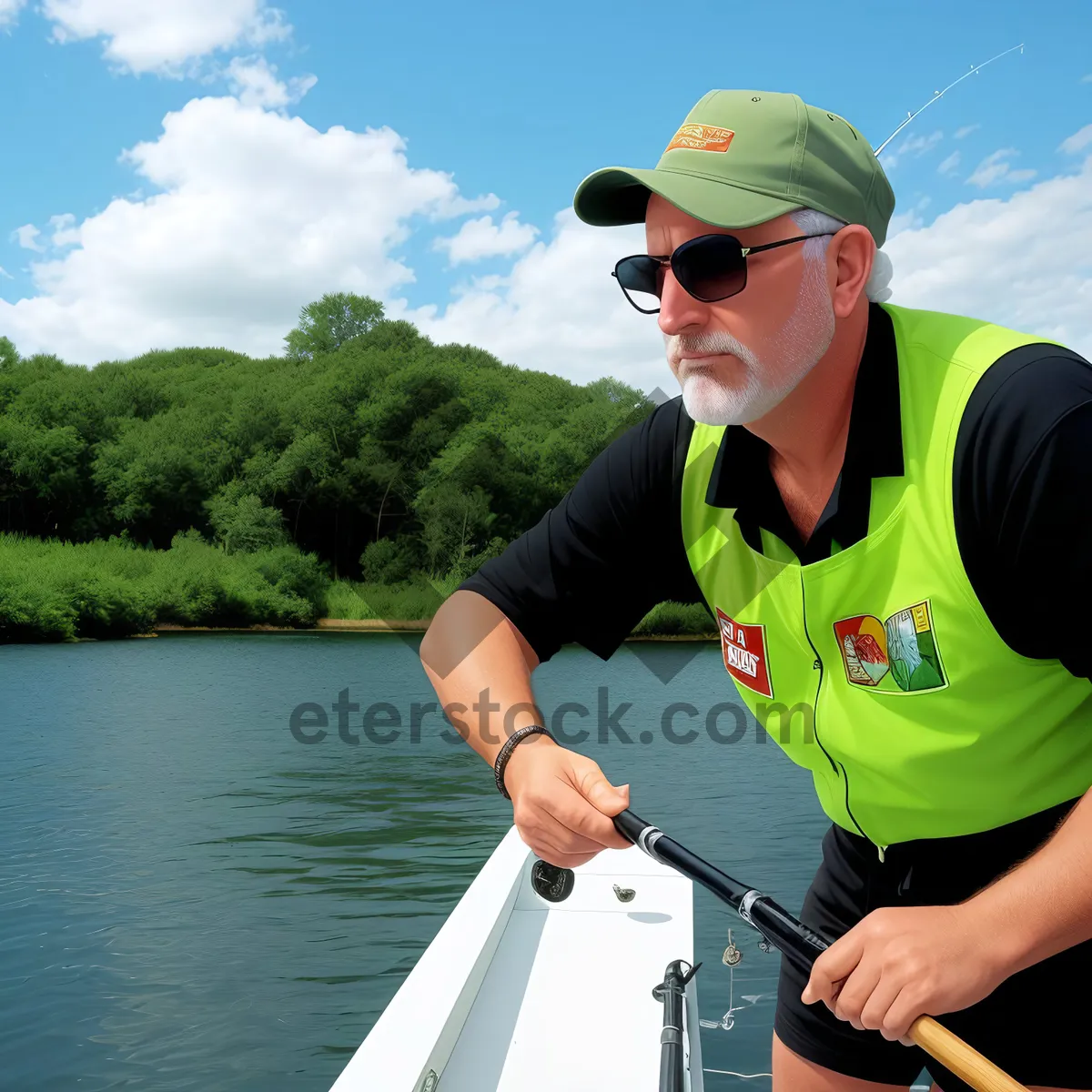 Picture of Man Fishing with Oar in the Ocean