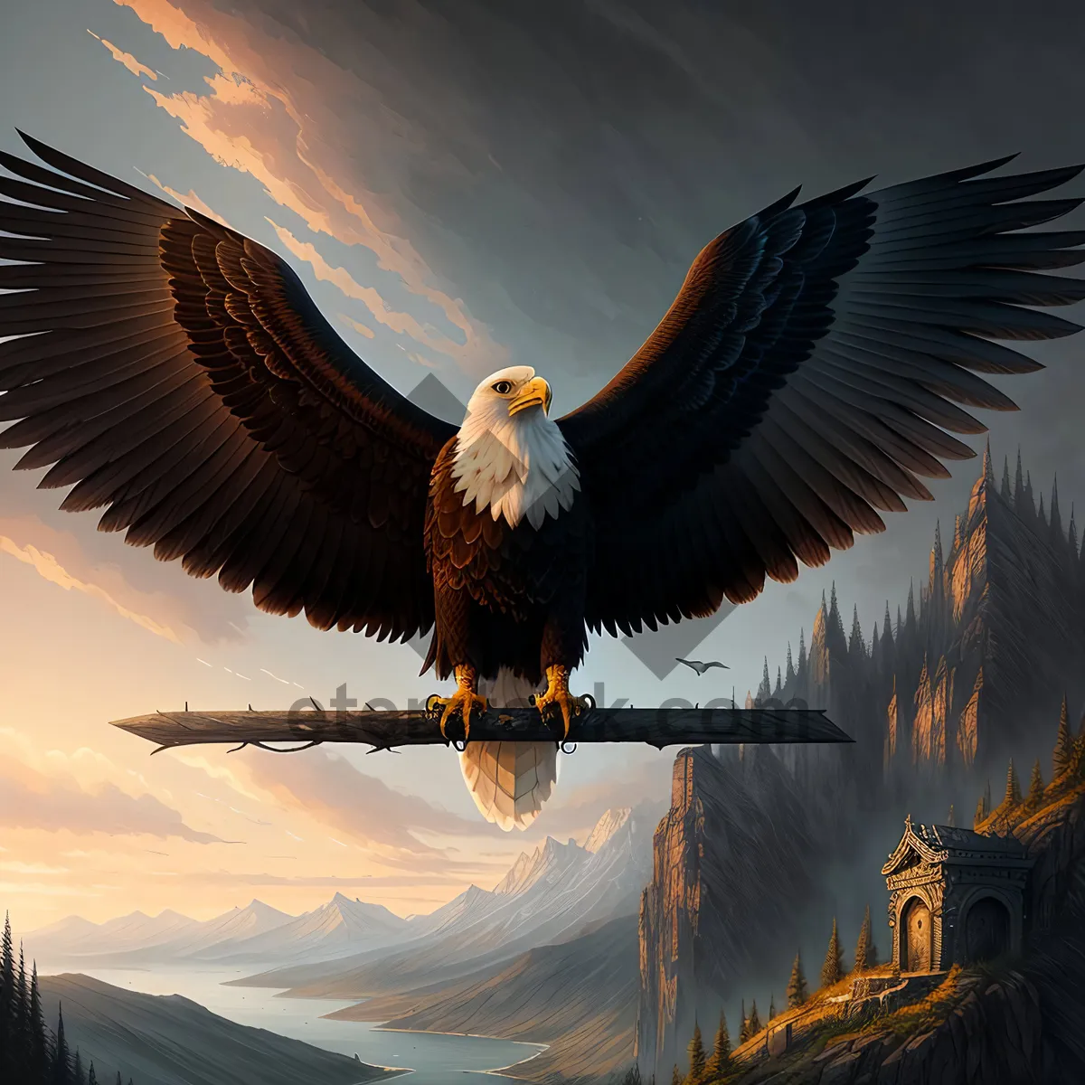 Picture of  Majestic Bald Eagle Soaring High in the Sky