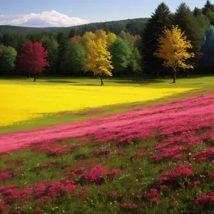 Vibrant Rural Meadow with Mustard Flowers under Blue Sky