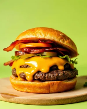 Delicious gourmet cheeseburger with fresh vegetable salad