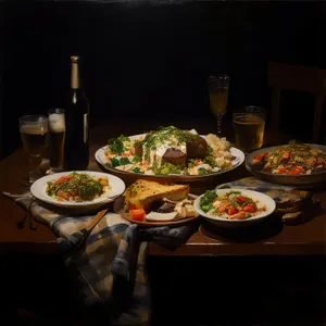 Gourmet Pizza on Dining Table in Restaurant