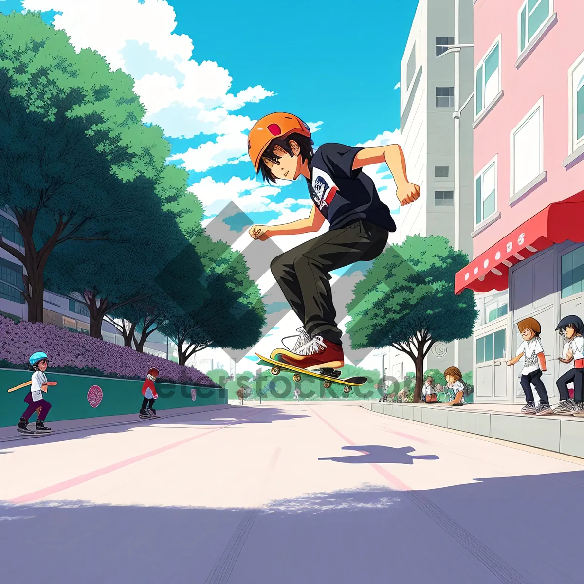 Picture of Skateboarding Fun: Happy Teenage Athlete Jumping in the Sky