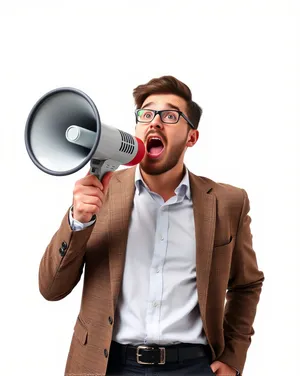 Smiling businessman with a headset and phone communication