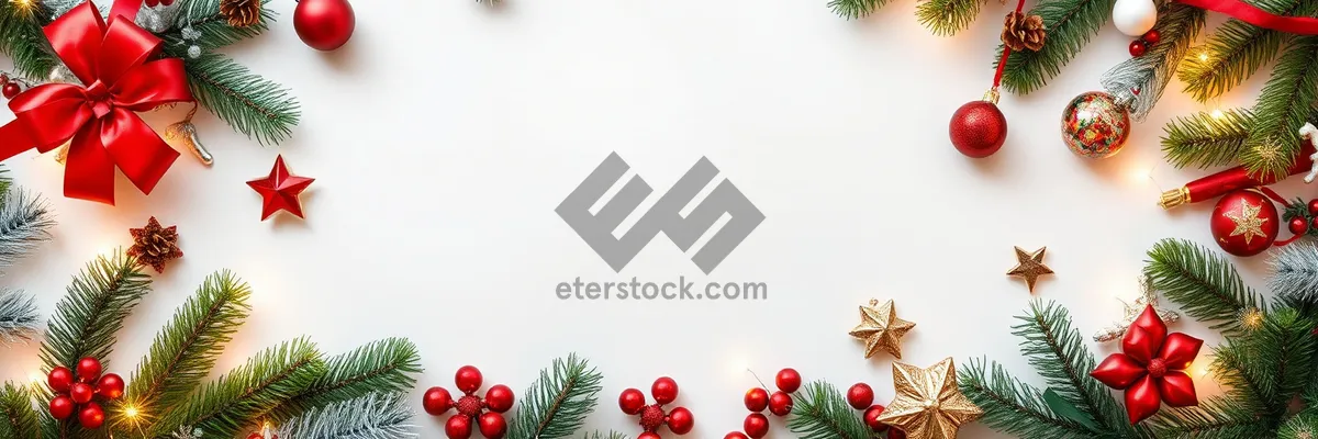 Picture of Evergreen tree with festive ball ornaments and holly