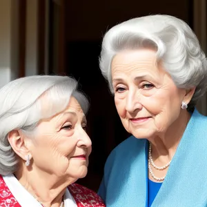 Elderly couple smiling happily in retirement.