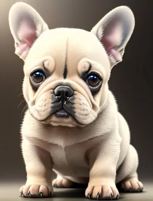 Adorable Bulldog Puppy Sitting with Wrinkled Expression