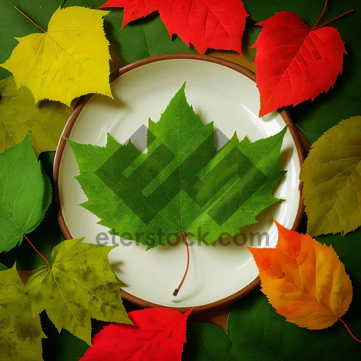 Picture of Vibrant Autumn Maple Leaf in Garden