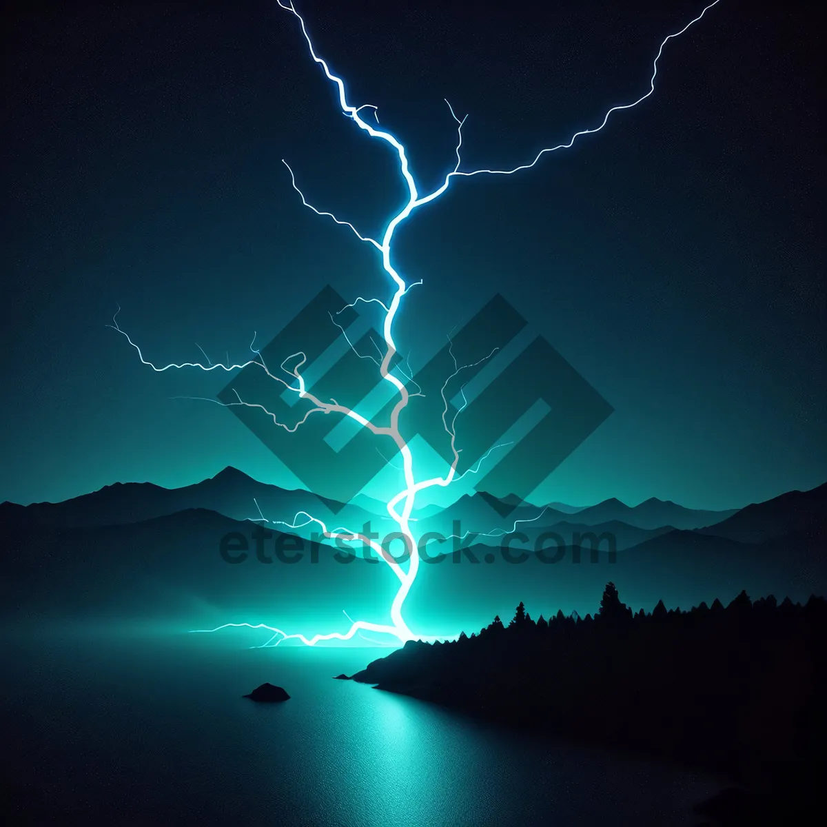 Picture of Spectacular Night Sky Storm with Bright Lightning