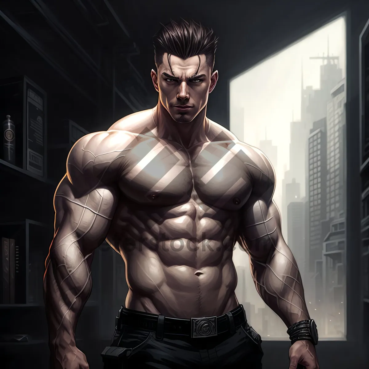 Picture of Muscular Man Statue with Strong Torso: Symbol of Strength and Fitness