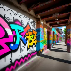 Vibrant Urban Marketplace with Graffiti Art