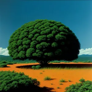 Summer sky over broccoli-filled landscape