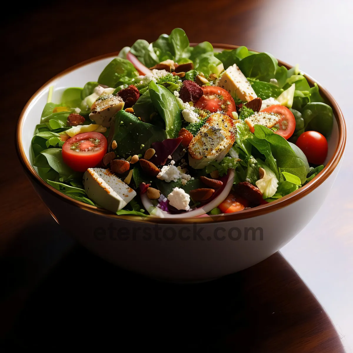 Picture of Delicious vegetable salad with fresh tomatoes and lettuce.