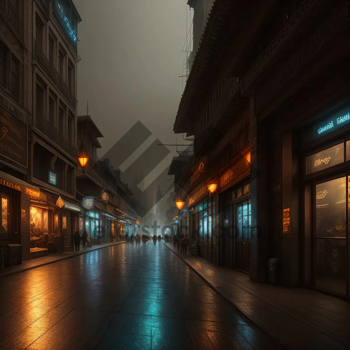 Picture of Nighttime Urban Bridge Nightlights in Business District