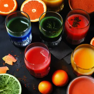 Colorful orange drink in vessel bowl cup.