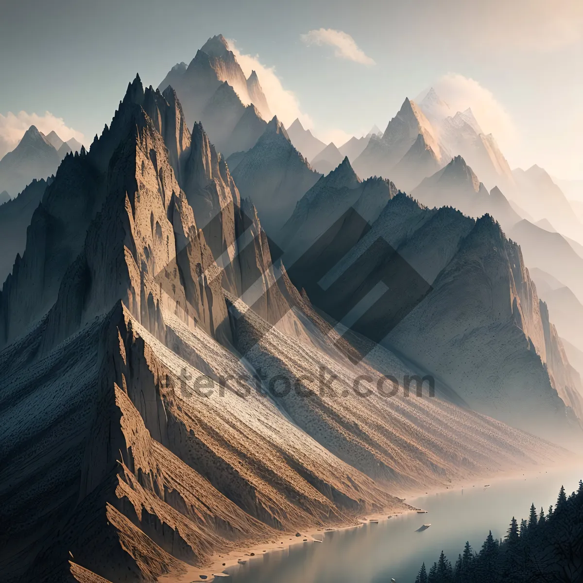 Picture of Snow-capped Mountain Range amidst Alpine Scenery.