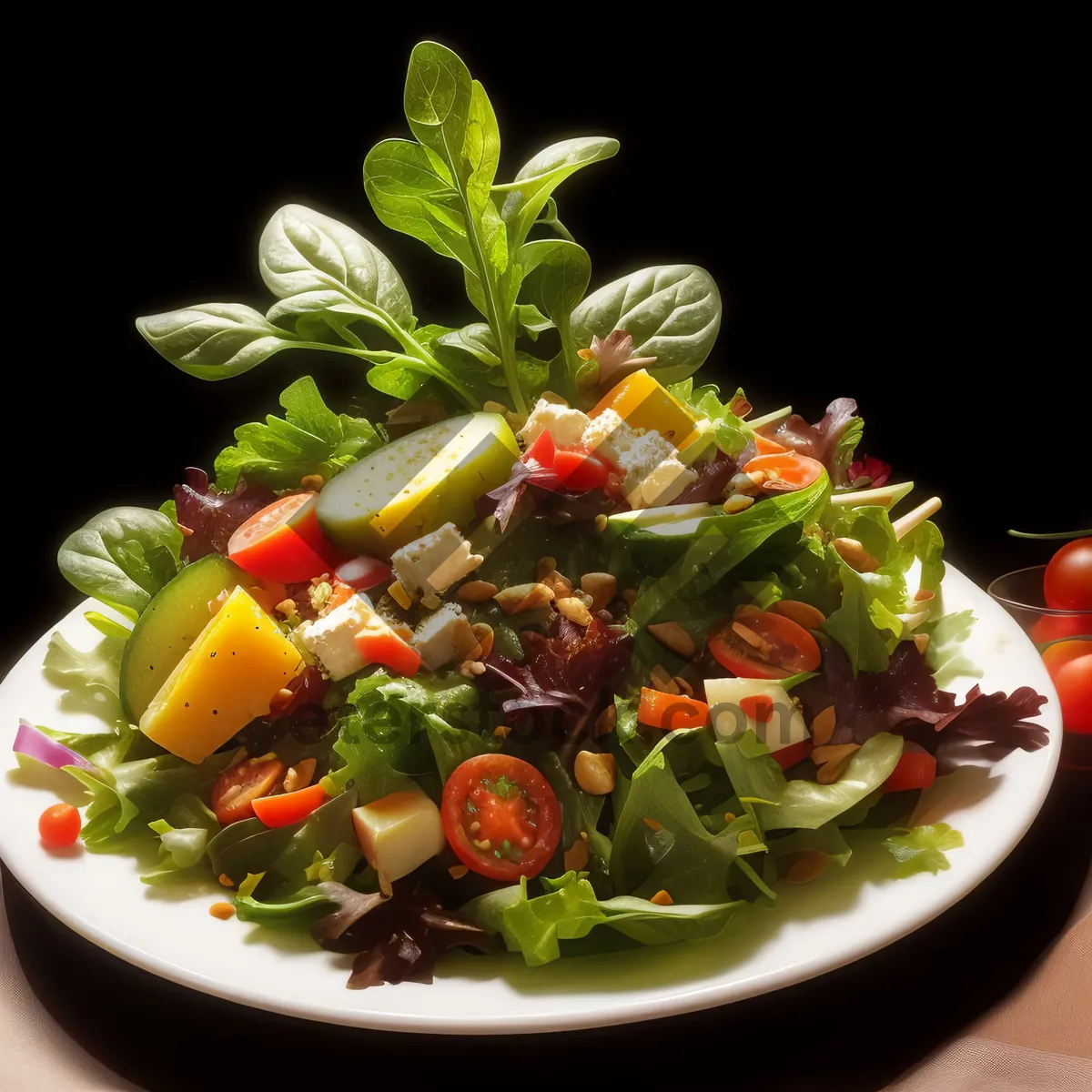 Picture of Fresh Vegetarian Salad with Tomato and Cheese