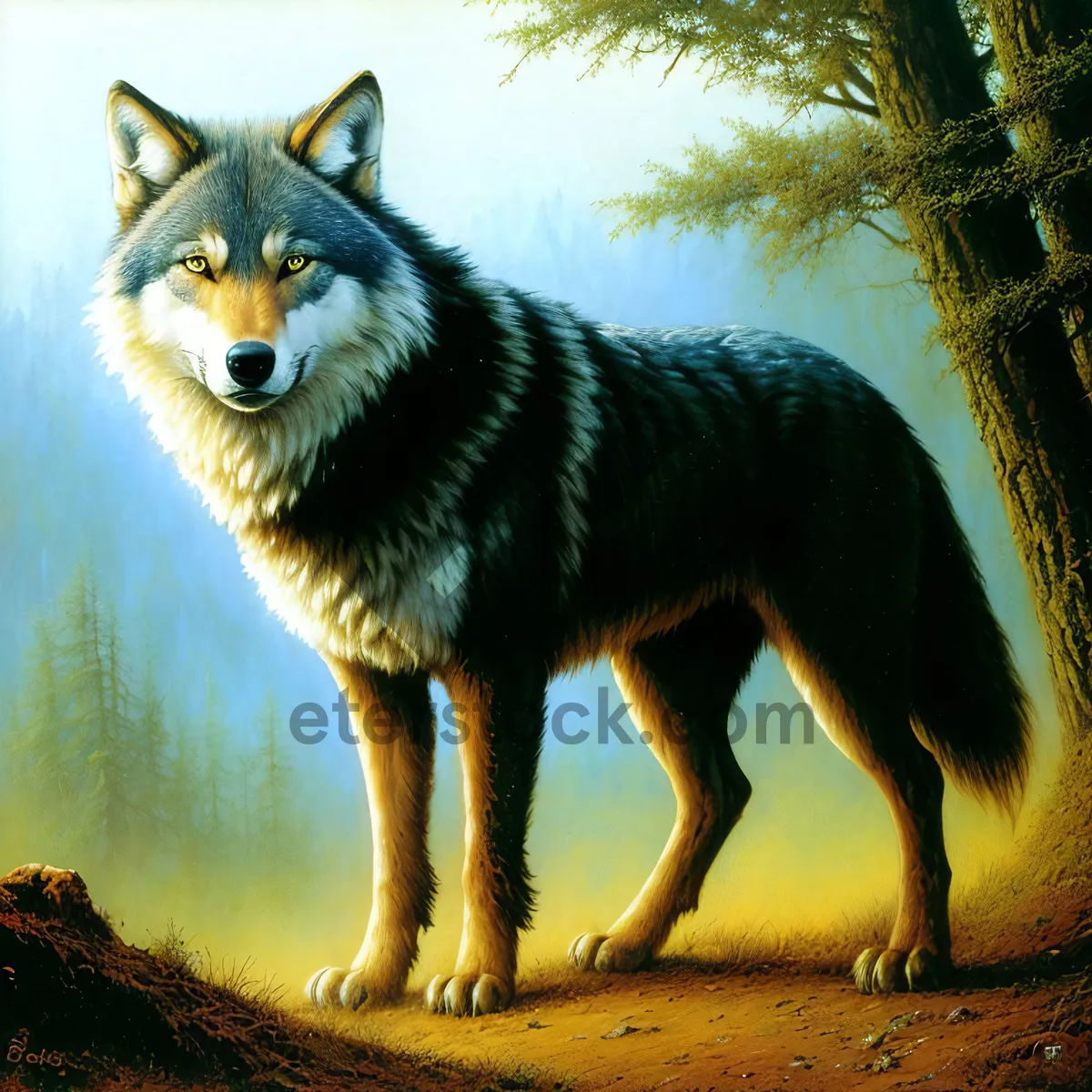 Picture of Wild Timber Wolf - Majestic Canine Predator in the Wilderness.