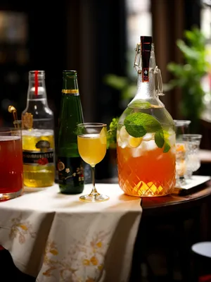 Golden Celebration: Refreshing Wine on Restaurant Table